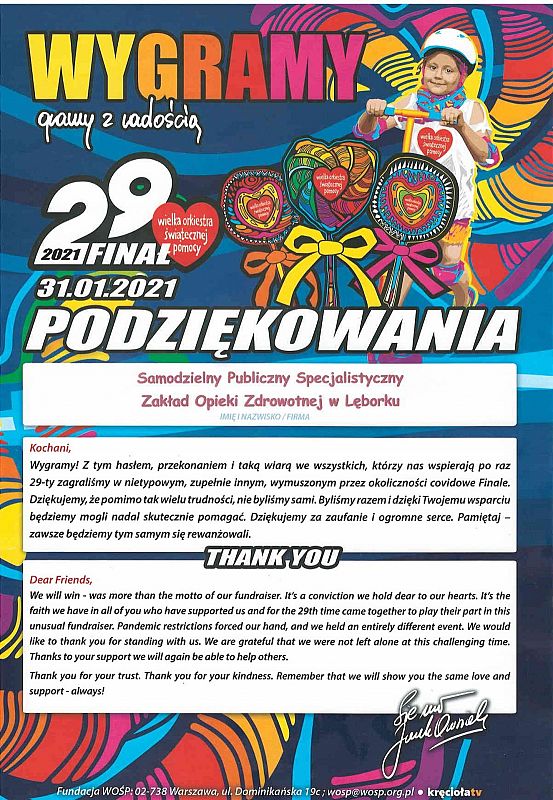 Podziękowanie od WOŚP