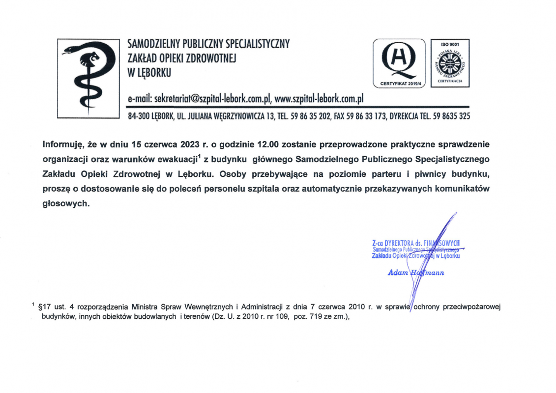 Ćwiczebna ewakuacja 15.06.2023 r.