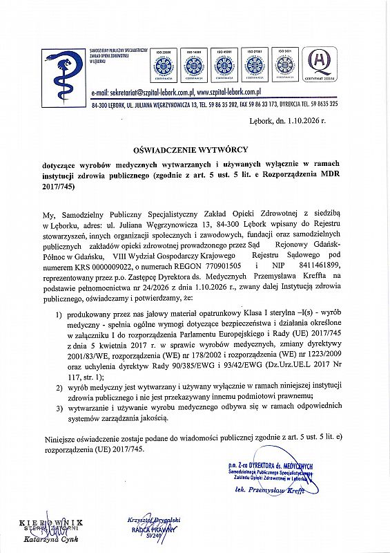 Oświadczenie SPS ZOZ jako wytwórcy wyrobów medycznych