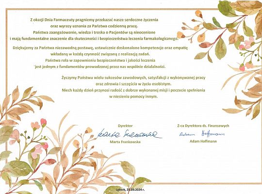 25.09.2024 r. - Światowy Dzień Farmaceuty