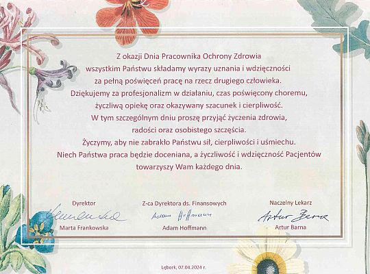 07.04.2024 r. Dzień Pracownika Ochrony Zdrowia