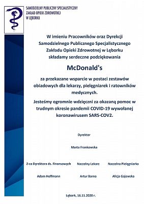 Obiady dla medyków od McDonald’s