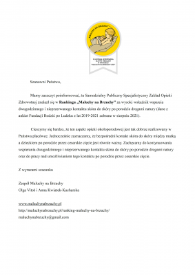 Złoty medal w Rankingu "Maluchy na Brzuchy"