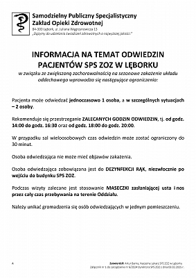 Ograniczenie odwiedzin pacjentów hospitalizowanych