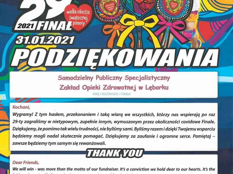 Podziękowanie od WOŚP